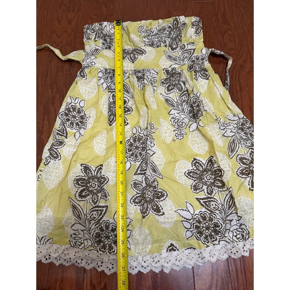 Voll USA Y2K Yellow Floral Strapless Cotton Mini Dress Crochet Lace‎ Trim Large